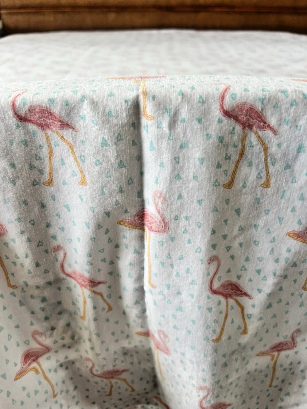 FLAMINGO Queen Flat Sheet Laurel & Pine Cotton-Poly Tropical Pink Blue Bedding